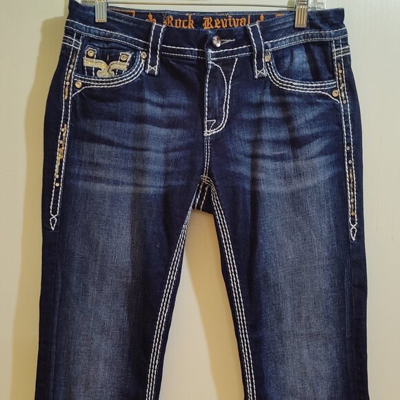 Rock Revival Size 28 "KAI" Easy boot Thick White Stitching Medium Dark Wash - Picture 1 of 11